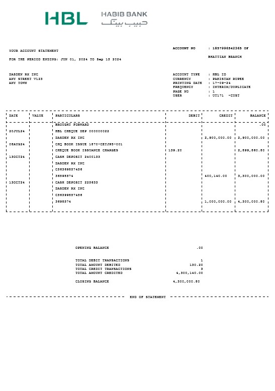 PAKISTAN HBL business utility bill Word and PDF template PSD template